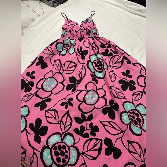 ZARA  Pink with Flowers Black & Blue Maxi dress - Picture 3 of 5